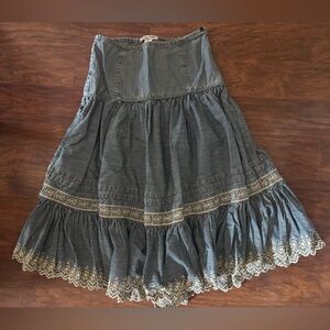 Ralph Lauren Polo Jeans Company Denim Tiered Embroidered Skirt